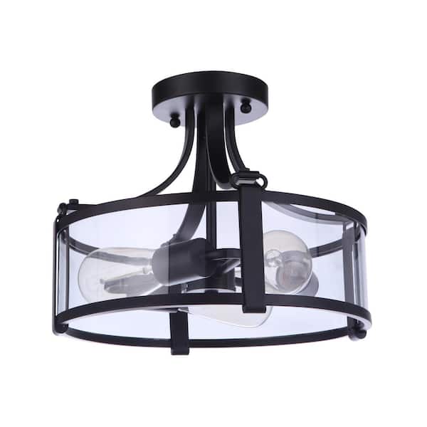 CRAFTMADE Elliot 13 in. 3-Light Flat Black Finish Transitional Semi Flush Mount Ceiling Light w/Clear Glass, No Bulbs Included
