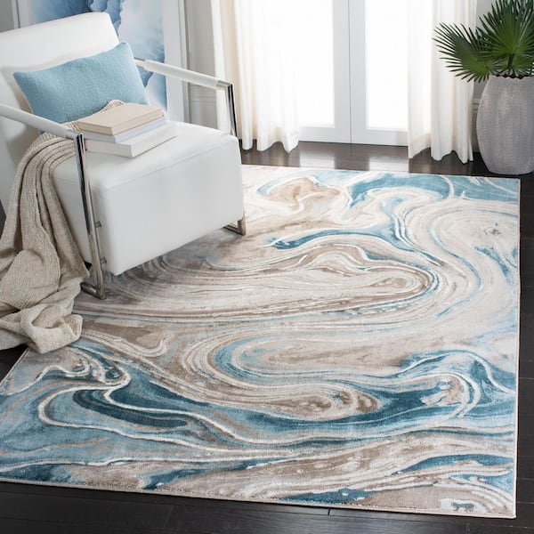 Meadow 8 ft. x 8 ft. Beige/Blue Granite Swirl Square Area Rug