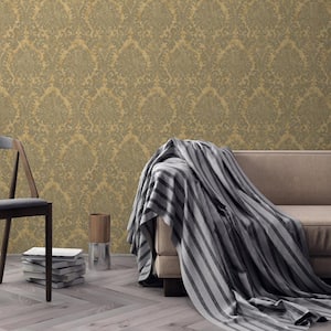 Chenille Weave Damask Gold Textured Wallpaper (Covers 56 sq. ft.)