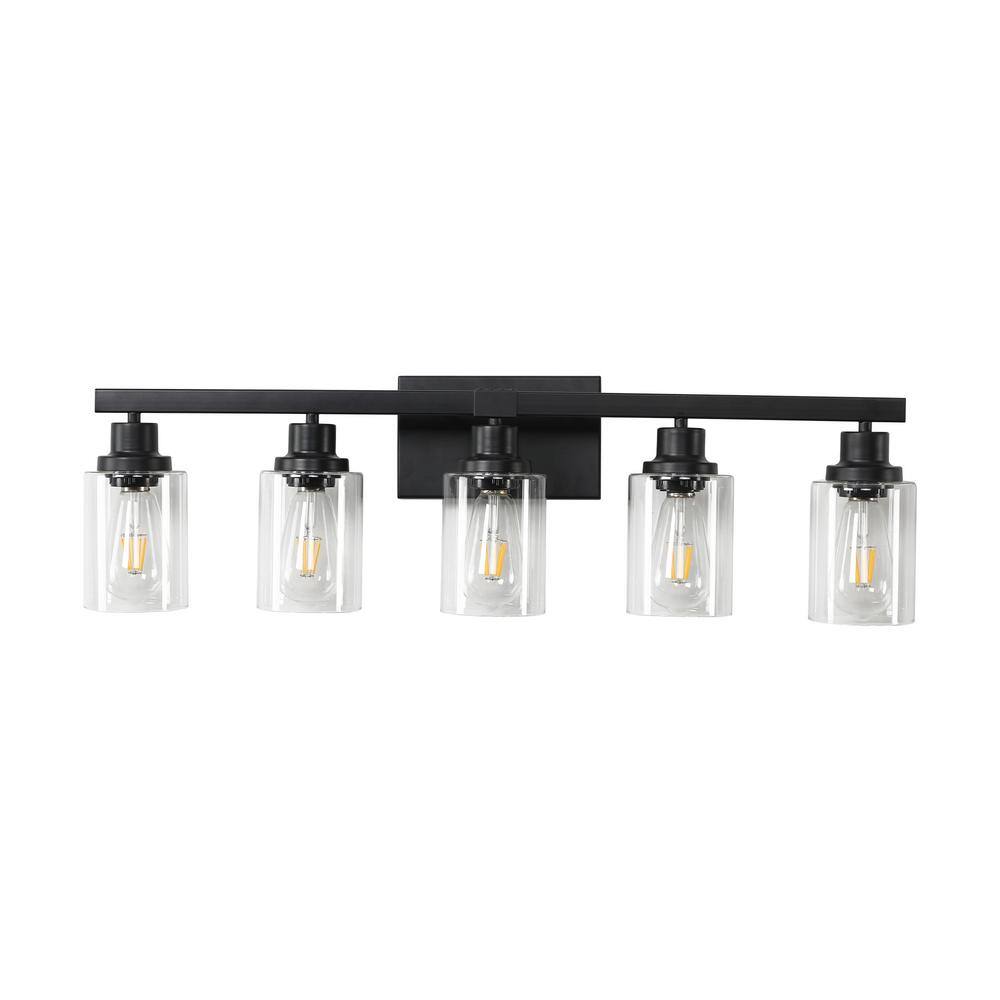 31 in. 5 Light Matte Black Vanity Light with Clear Glass Shades and E26 Sockets price history on PriceWatchPro