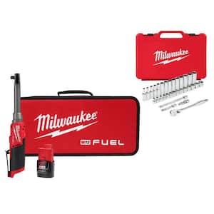 M12 FUEL 12V Lithium-Ion 3/8 in. Extended Reach High Speed Cordless Ratchet Kit w/3/8 in. Drive Mechanic Set (32-Piece)