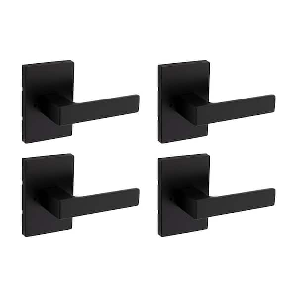 Kwikset Singapore Matte Black Rectangular Straight Bed/Bath Door Handle4-Pack