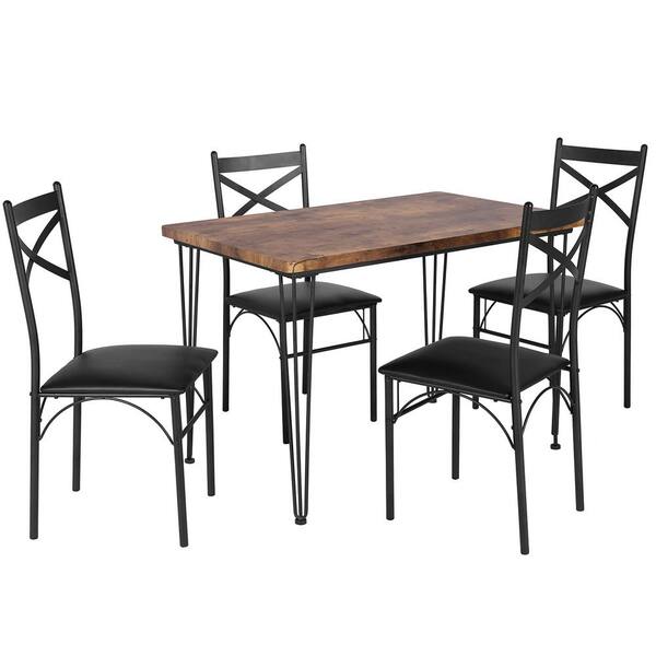 Peatuk 5-Piece Metal and Wood Indoor Modern Rectangular Dining