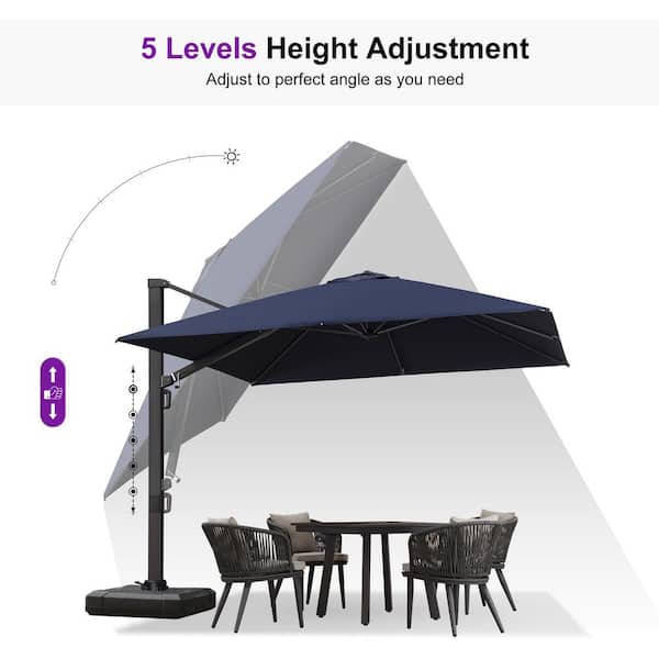 PURPLE LEAF 10 ft. Square Patio Umbrella Aluminum Large Cantilever Umbrella for Garden Deck Backyard Pool in Navy Blue