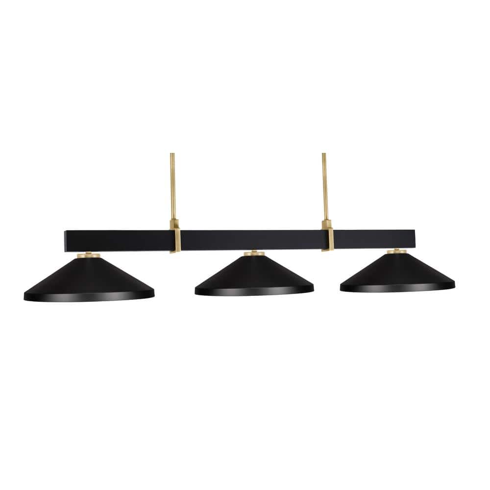 Balmore 3-Light Matte Black and New Age Brass Billiard Light with 14 in. Ma