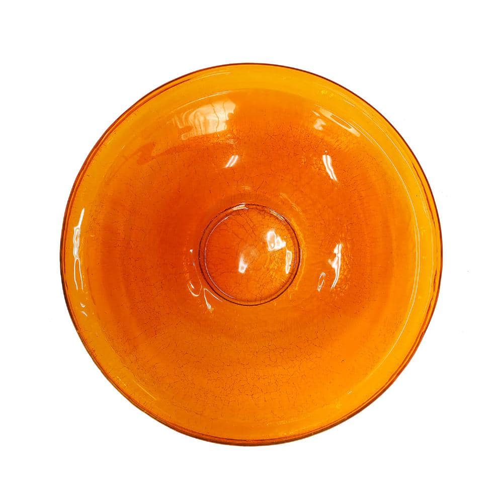 Mandarin Orange Crackle Glass Birdbath with Metal Stand