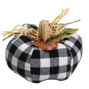 7.5 in. White and Black Plaid Fall Harvest Tabletop Pumpkin