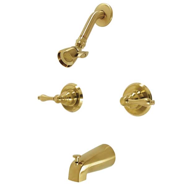 Kingston Brass Victorian Double Handle 1-Spray Tub and Shower Faucet 1.8 GPM with Corrosion Resistant in. Brushed Brass