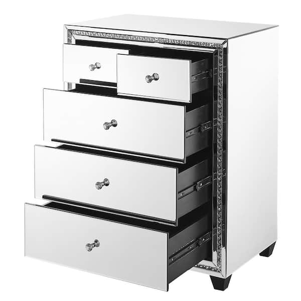 Hudson Assembled 31 5x40 5x20 In Base Crystal Cabinet With 5 Drawers Rectangle Mirror Top In Clear Hdmfx9 2026 The Home Depot