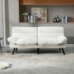 71 in. White Teddy Linen Convertible Foldable Full Sleeper Sofa Bed with Adjustable Backrests and Armrest