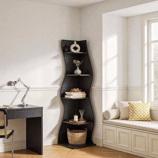 TRIBESIGNS WAY TO ORIGIN Modern 70 in. Tall Black Wood 5-Shelf