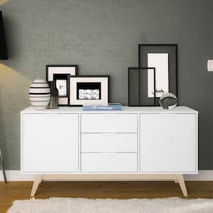 Edina White and Oak Wood 59 in. Sideboard with 3-Drawers