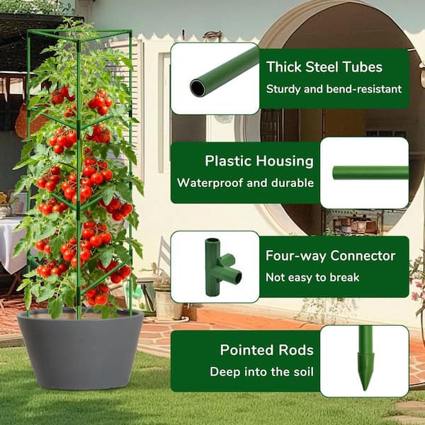Oyezvary 65 in. Green Plastic-Coated Steel Tall Adjustable Tomato