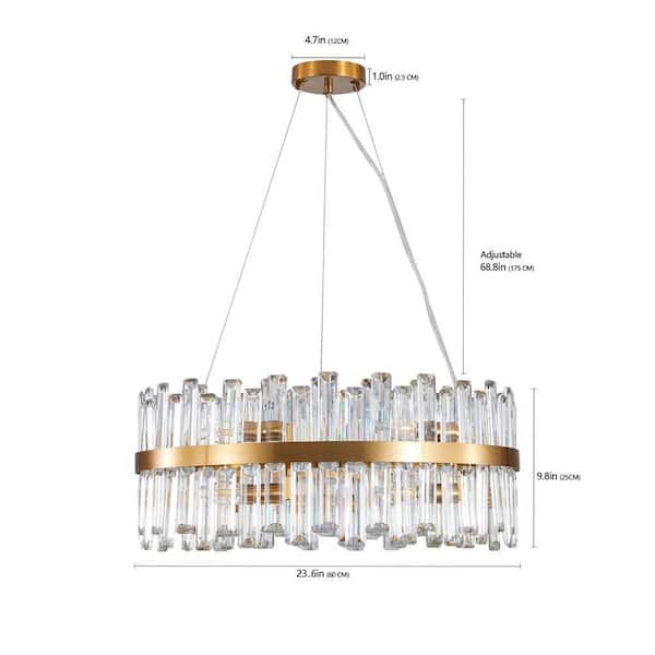 Sunpez 23.6 in. W 12-Light Gold Crystal Chandeliers Modern LED