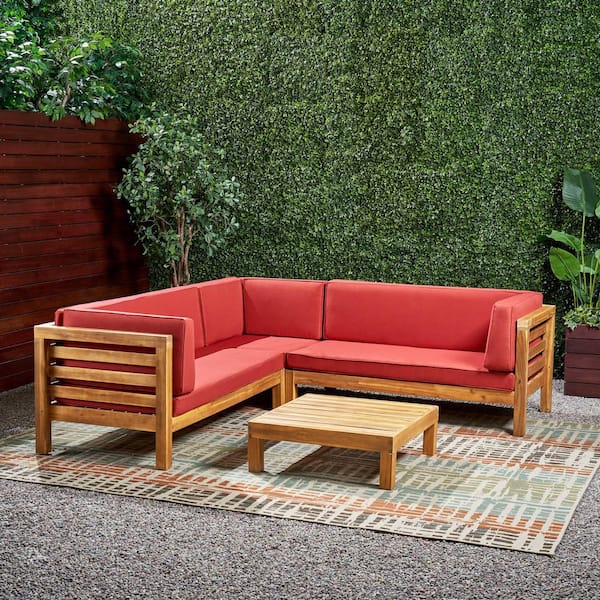 4 Piece Wood Outdoor Sectional Set, Outdoor Furniture Finish