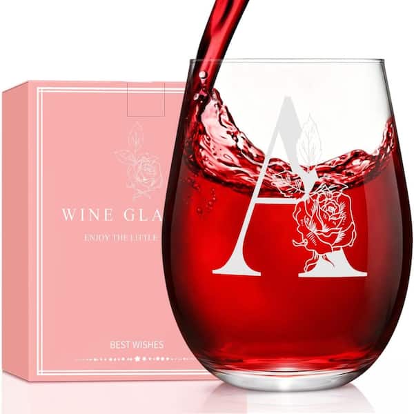 18 oz. Custom Permanently Engraved Monogram Initial Stemless Wine Glass Gift for Women Letter A Home