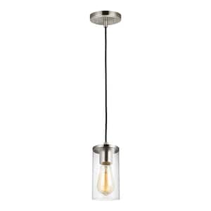 Zire 1-Light Brushed Nickel Hanging Mini Pendant Kitchen Island with Clear Glass Shade