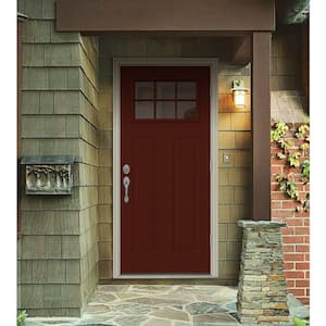 30 in. x 80 in. 6 Lite Craftsman Mesa Red Painted Steel Prehung Left-Hand Outswing Front Door w/Brickmould