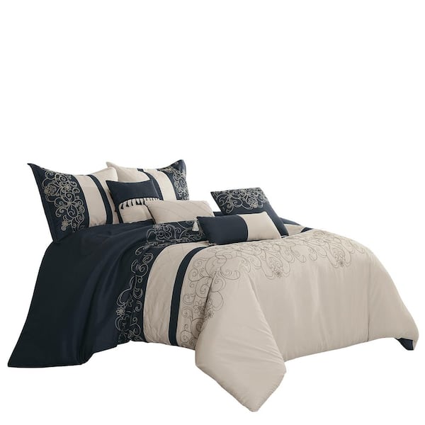 Shatex 7 Piece Beige Luxury Microfiber King Comforter Set