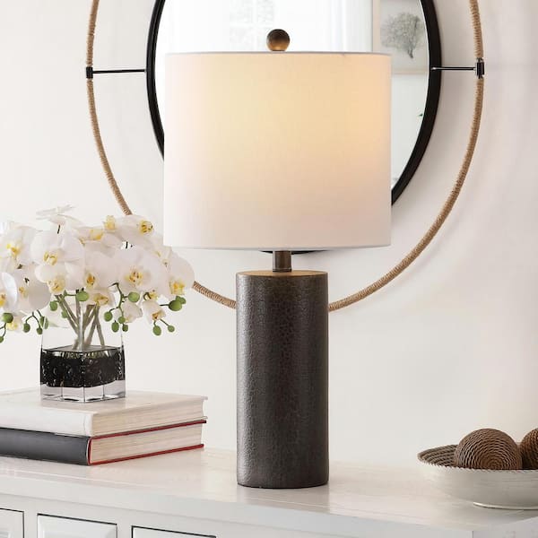 SAFAVIEH Nori 24 in. Dark Gray Table Lamp with White Shade