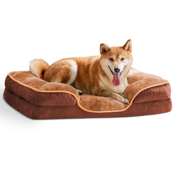 ATENGNES Medium Brown Memory Foam Pet Bed for Small Dogs and Cats with Washable Removable Cover Non Slip Base Waterproof Liner YD240289 The Home Depot