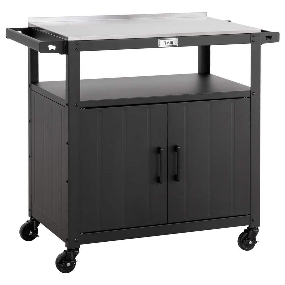 Outdoor Grill Cart with Stainless Steel Tabletop and Storage Cabinet