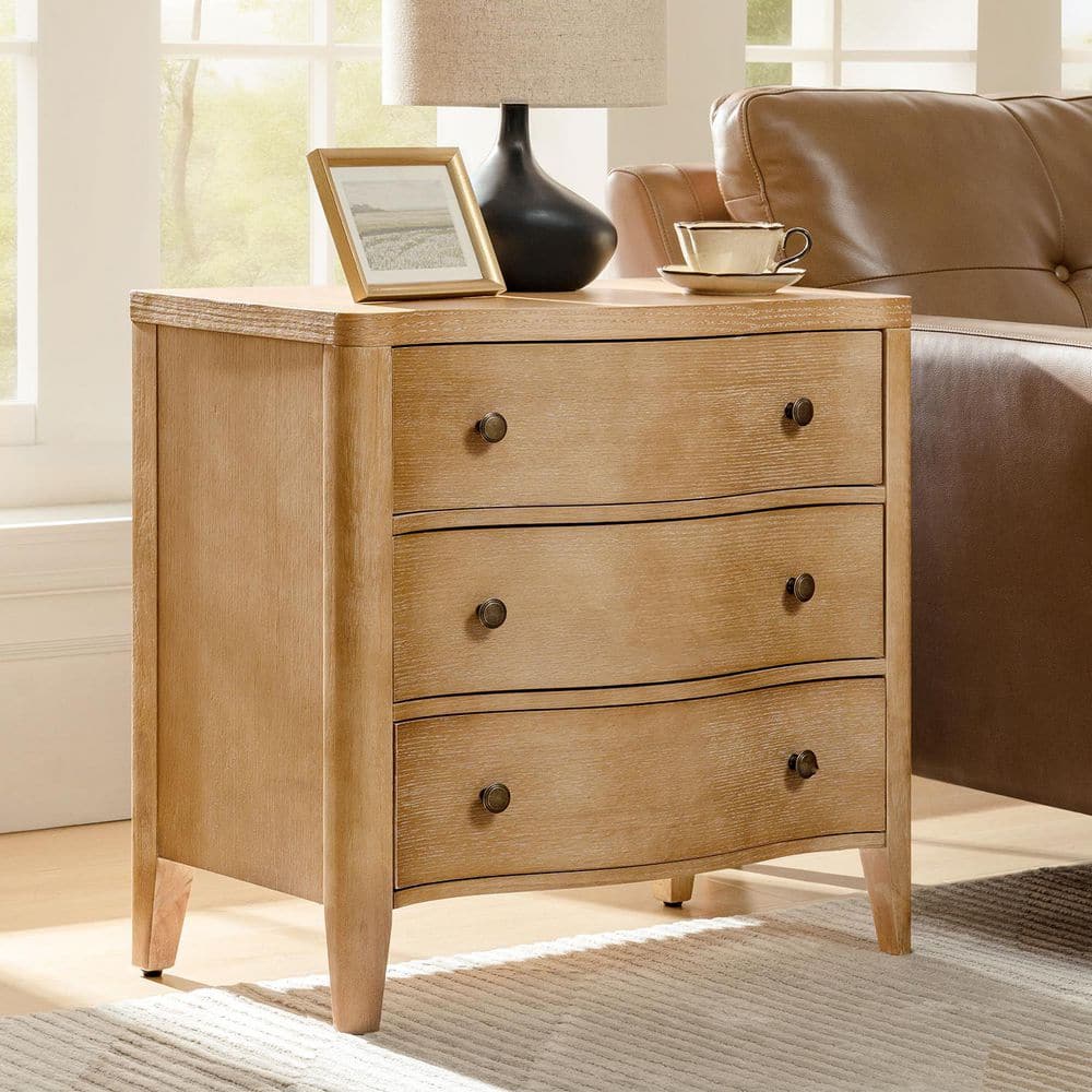 Enzio Natural 3-Drawer 27 in. W Nightstand with Built-In Charging Station