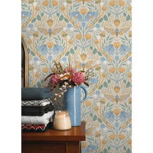 Enchanted Forest Damask Blue Peel and Stick Wallpaper