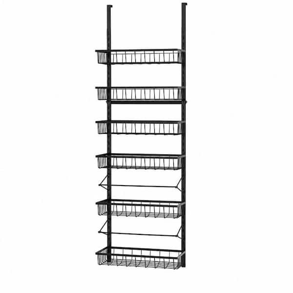 Black 6-Tier Adjustable Hanging Baskets, Metal Wall Mount Spice Rack Seasoning Shelves for Home Kitchen Laundry Bathroom