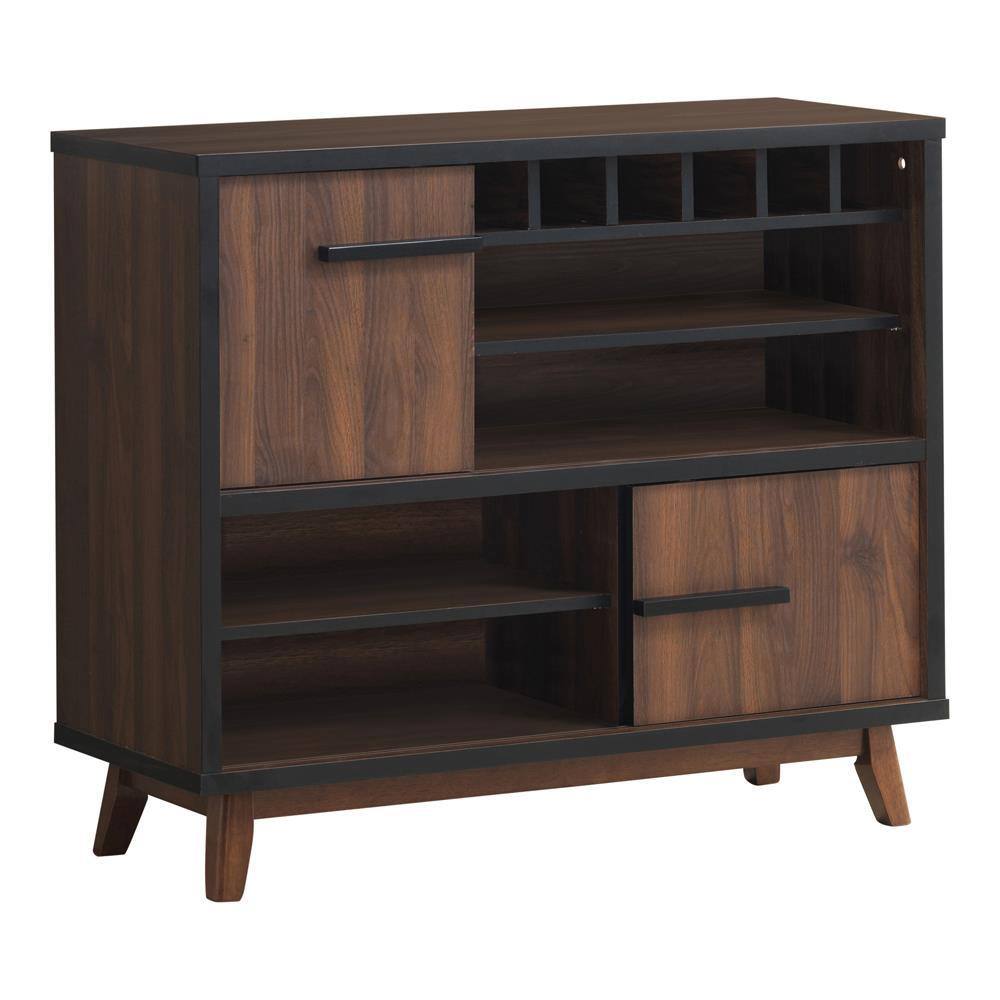 Coaster Ezekiel Walnut and Black 35 in. H Wine Cabinet with 2-Sliding ...