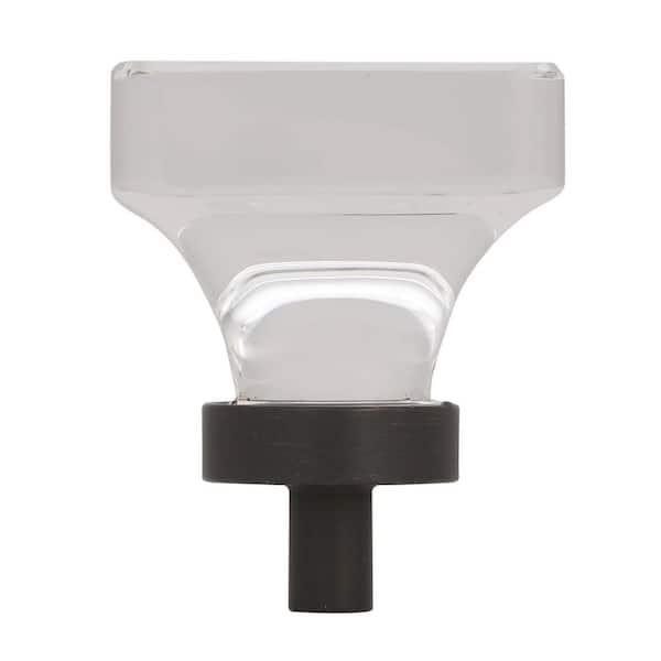 Glacio 1-3/8 in. (35mm) Modern Clear/Oil Rubbed Bronze Square Cabinet Knob