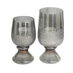 Gray Glass Tinted Candle Holder with Textured Exterior (Set of 2)
