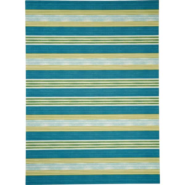 Waverly Sun N Shade Green/Teal 8 ft. x 11 ft. Geometric Contemporary Indoor/Outdoor Area Rug