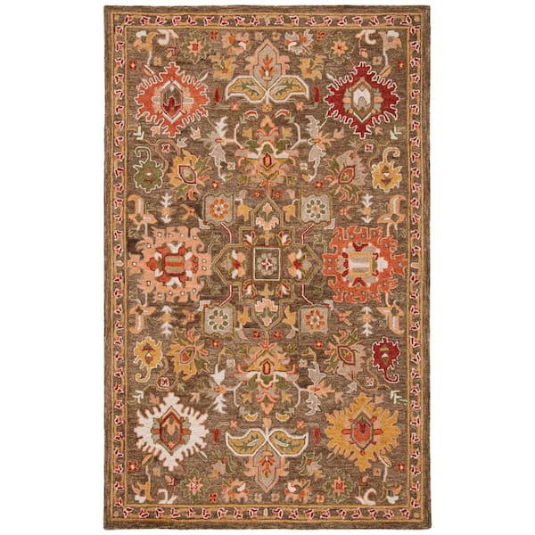 Heritage 3 ft. x 5 ft. Brown/Green Border Floral Area Rug