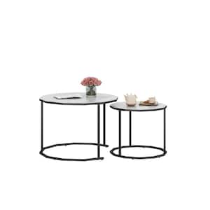 25.6 in. White Round Marble Table Top 2 Piece Coffee Table Set