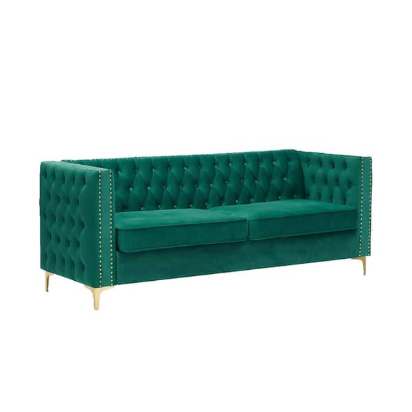 Wateday 80.70 in. W Square Arm Velvet Straight Sofa in Green with Nail Head