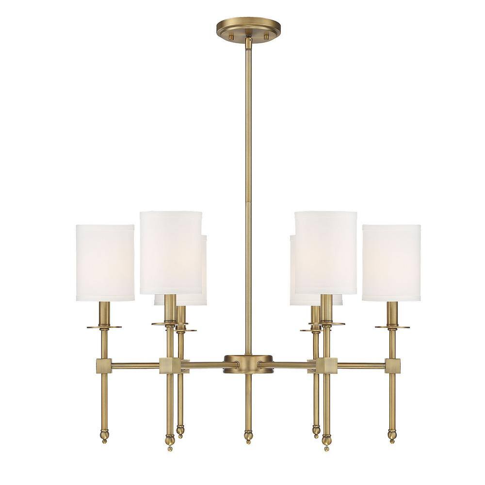 Savoy House 1-305-6-322 Chatham Updated Classical 6 Light Chandelier With White Fabric Shades in Warm Brass (28  W x 18 H)