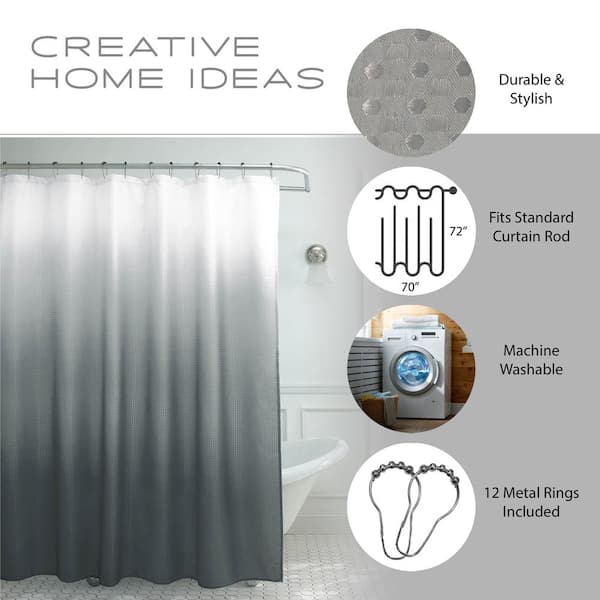 Dark Grey Details about   Creative Home Ideas Ombre Textured Shower Curtain with Beaded Rings 
