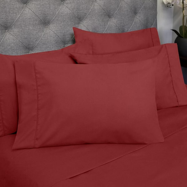 Sweet Home Collection 1500 Supreme Series 6-Piece Burgundy Solid Color Microfiber Queen Sheet Set