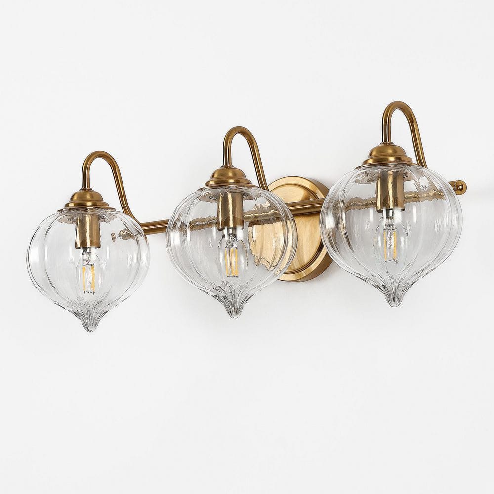 Hegland 23.6 in. 3-Light Brushed Brass Bathroom Vanity Lights with Clear Glass Shades for Bathroom price history on PriceWatchPro