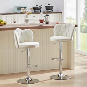 Barstools Set with Back, White Hight Adjustable Velvet Armless Counter Height Stool Kitchen Island Stool Swivel Chairs