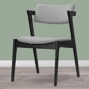 Auden Retro Modern Black Wood Wing Chair with Light Grey Fabric Seat (Set of 2)