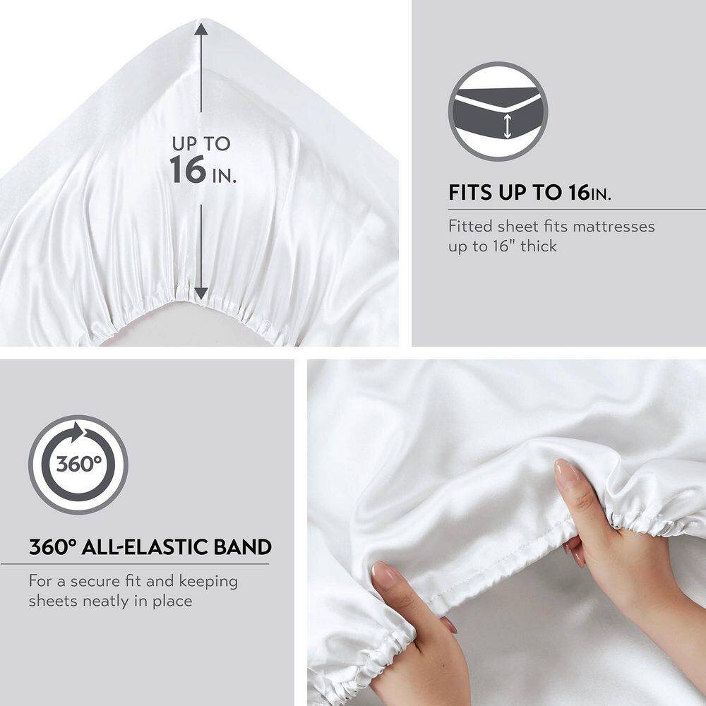 White Queen Satin Polyester 6-Piece Sheet Set