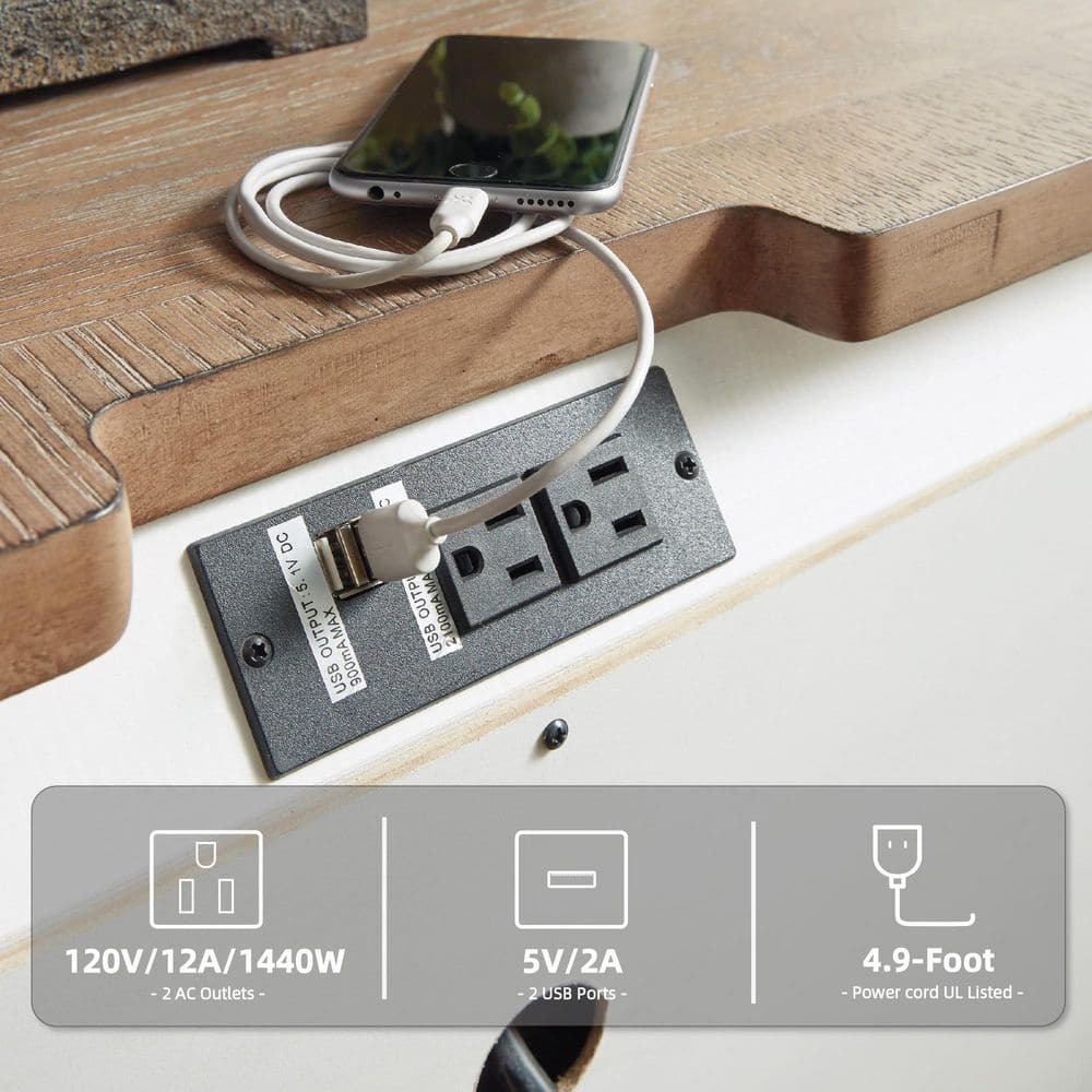 Chipped White & Distressed Wood 3-Drawer Nightstand with USB Ports