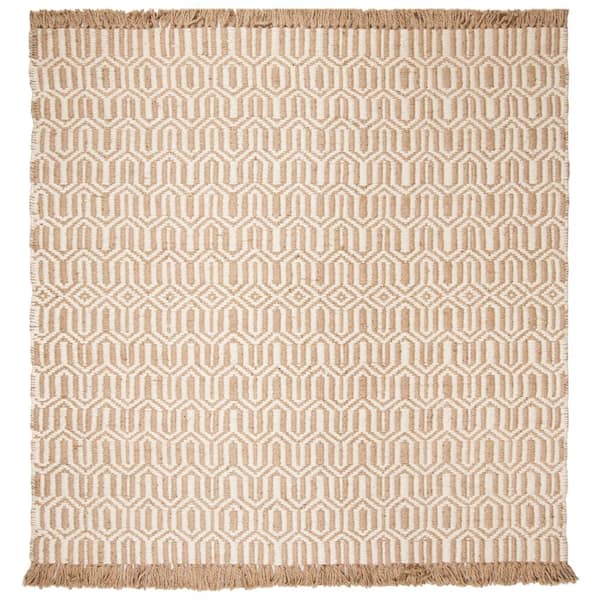 SAFAVIEH Natural Fiber Beige/Ivory 7 ft. x 7 ft. Square Geometric Area Rug