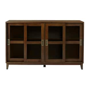 Canonbury Sable Brown Wood Buffet Table with Glass Doors (55.30 in. W. x 34 in. H)