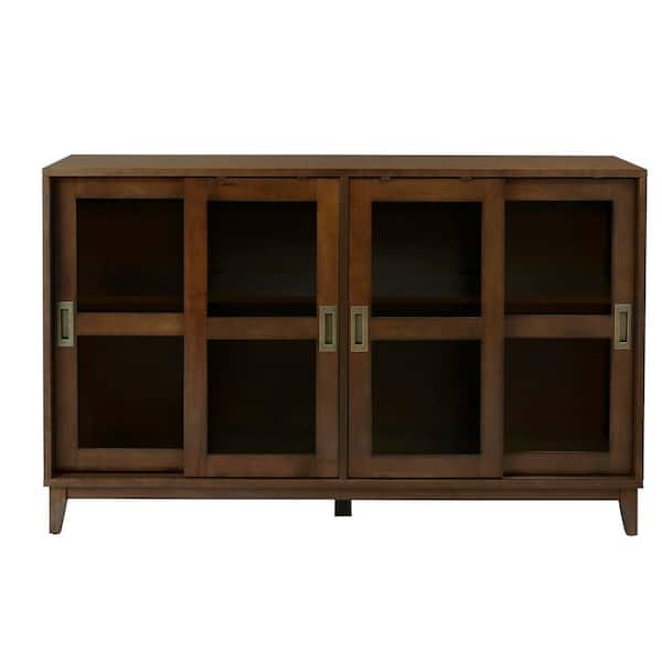 Canonbury Sable Brown Wood Buffet Table with Glass Doors (55.30 in. W. x 34 in. H)