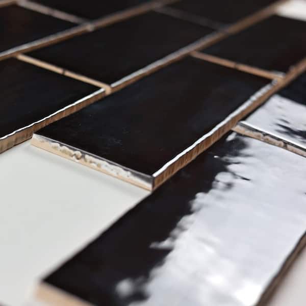 Sake Rectangle Grafito 3 in. x 9 in. Smooth Glossy Ceramic Artistic Subway Wall Pool Tile (7.99 sq. ft./44-piece case)