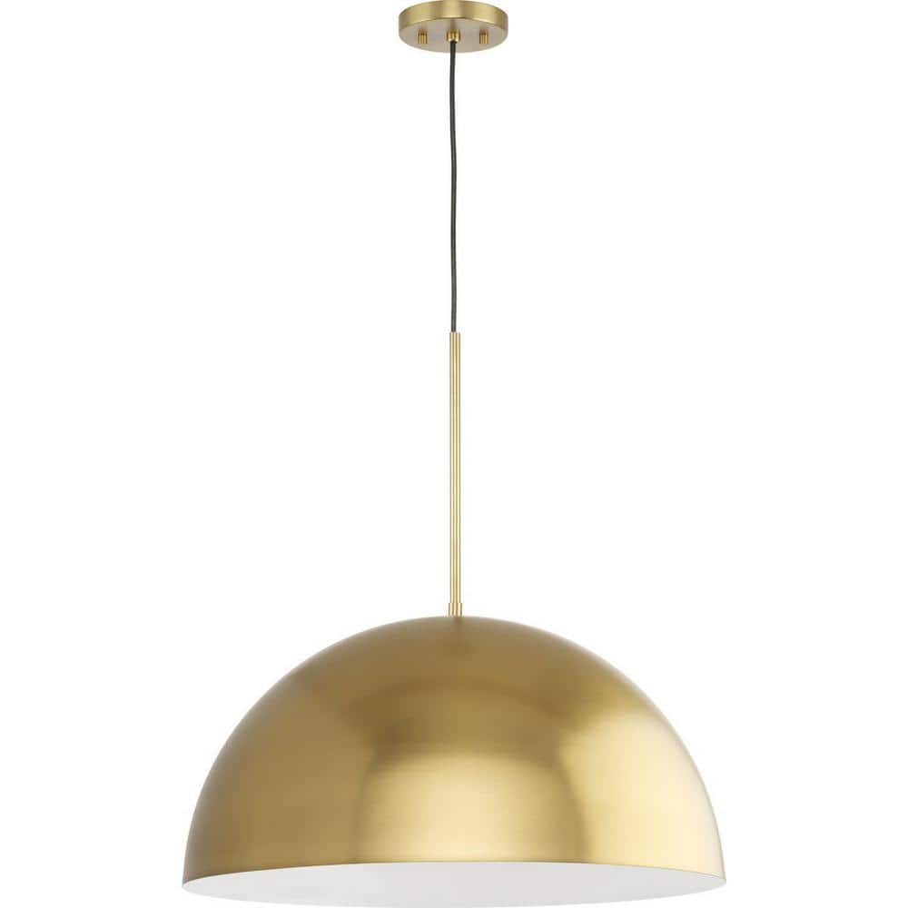 Elegant Brushed Gold 23.62" Modern Bowl Pendant with White Interior