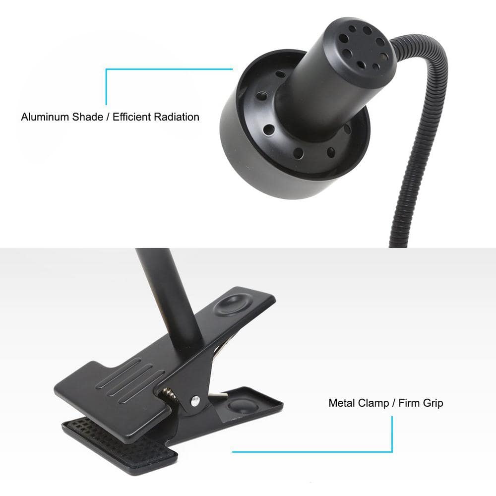 Black Adjustable Metal Clip-on Gooseneck Lamp